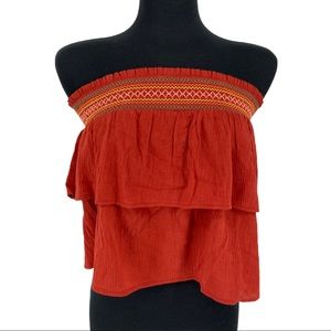 Aerie Rumba Ruffle Strapless Tiered Crop Top